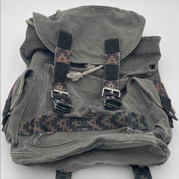 Toms Other - TOMS Charcoal Olive Canvas Backpack with Patterned Straps